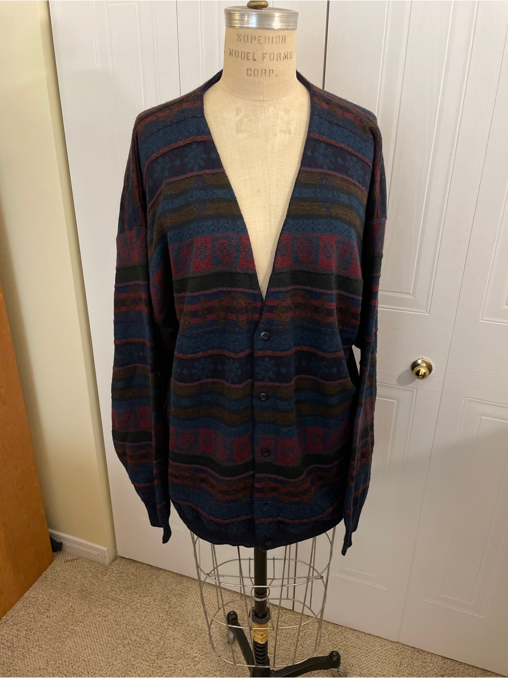 Christopher Kane Navy Multi-Stripe Wool Button Cardigan